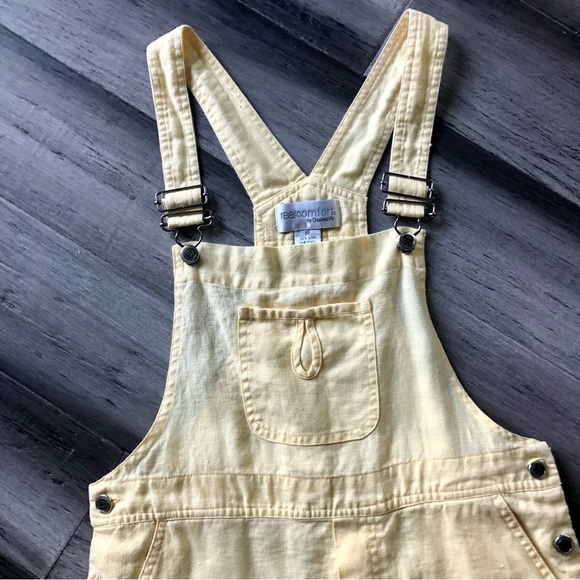 Vintage Y2K Pastel Yellow Linen Cropped Overalls - Picture 4 of 12